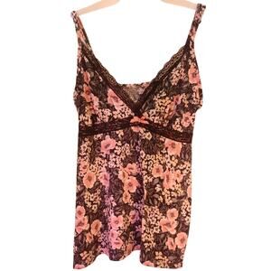 Y2K Marilyn Monroe Baby Doll Cami Medium Floral Lace Trim Black Pink Coquette